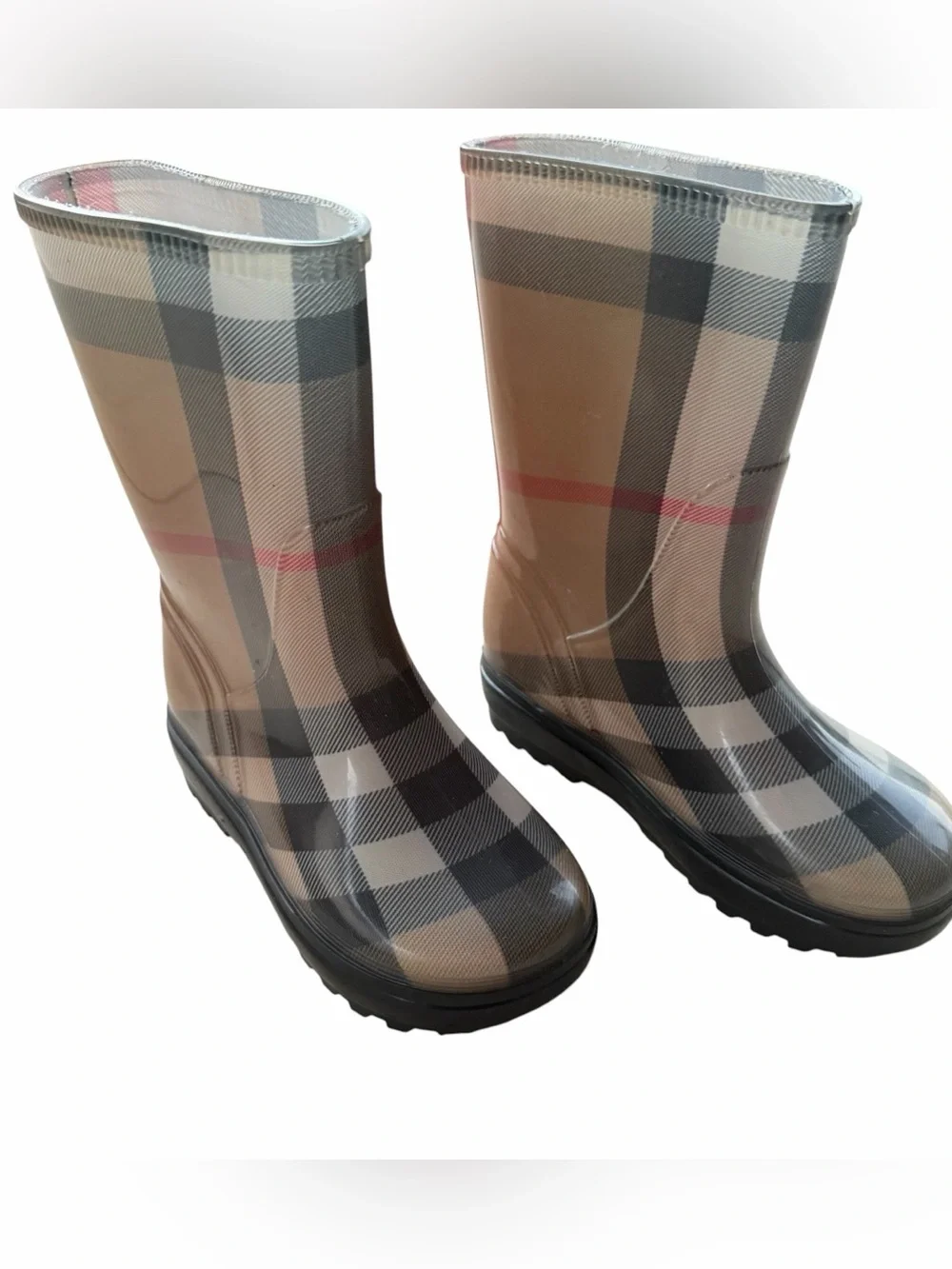 Burberry Kids Plaid Rainboots Equestrian Casual Luxury Size 9/10 U.S.; EU 27/28